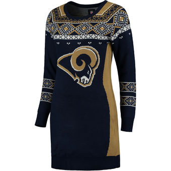 Women's Los Angeles Rams Klew Navy Big Logo Ugly Sweater Dress