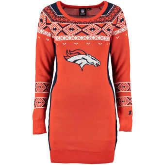 Women's Denver Broncos Klew Orange Big Logo Ugly Sweater Dress