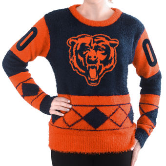 Women's Chicago Bears Klew Navy Blue Eyelash Crew Ugly Sweater