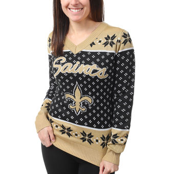Women's New Orleans Saints Klew Black Big Logo V-Neck Sweater
