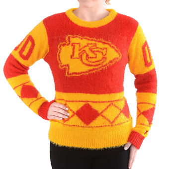 Women's Kansas City Chiefs Klew Red Eyelash Crew Ugly Sweater