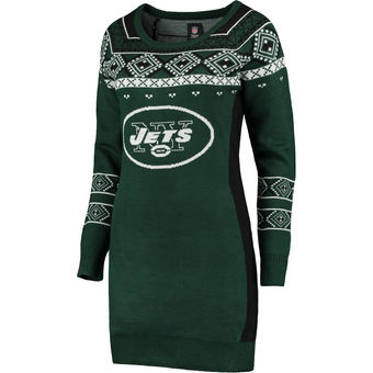 Women's New York Jets Klew Green Big Logo Ugly Sweater Dress