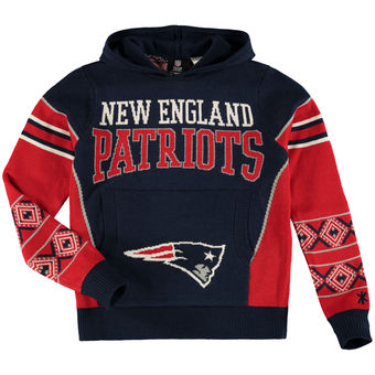 Youth New England Patriots Navy Gray Big Logo Hooded Ugly Sweater