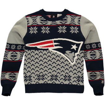 Youth New England Patriots Navy Gray Big Logo Ugly Sweater