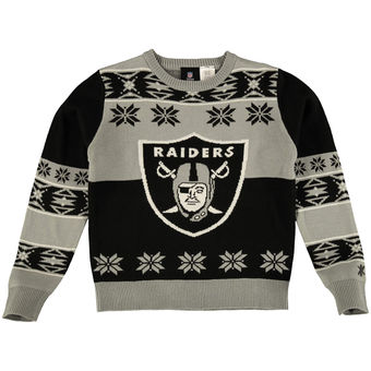 Youth Oakland Raiders Gray Black Big Logo Ugly Sweater