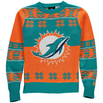 Youth Miami Dolphins Aqua Orange Big Logo Ugly Sweater