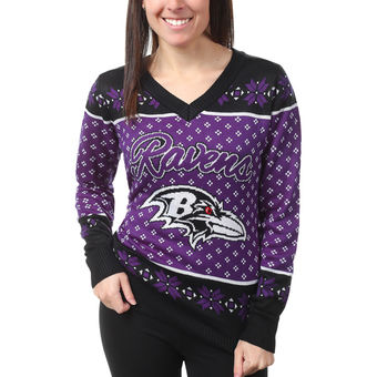 Women's Baltimore Ravens Klew Purple Big Logo V-Neck Sweater