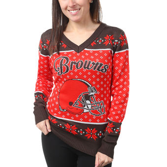 Women's Cleveland Browns Klew Brown Big Logo V-Neck Sweater