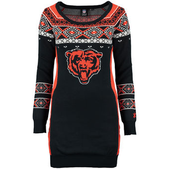 Women's Chicago Bears Klew Navy Big Logo Ugly Sweater Dress
