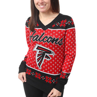 Women's Atlanta Falcons Klew Black Big Logo V-Neck Sweater