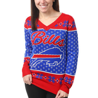 Women's Buffalo Bills Klew Royal Big Logo V-Neck Sweater
