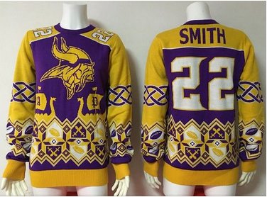Nike Vikings #22 Harrison Smith PurpleYellow Men's Ugly Sweater