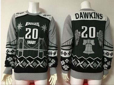Nike Eagles #20 Brian Dawkins GreenGrey Men's Ugly Sweater