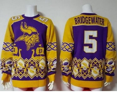 Nike Vikings #5 Teddy Bridgewater PurpleYellow Men's Ugly Sweater