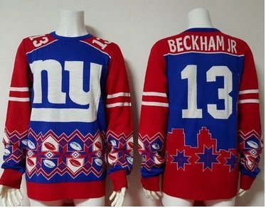 Nike Giants #13 Odell Beckham Jr Royal BlueRed Men's Ugly Sweater