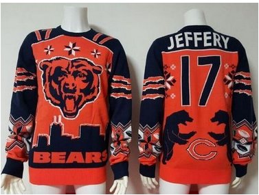 Nike Bears #17 Alshon Jeffery OrangeNavy Blue Men's Ugly Sweater