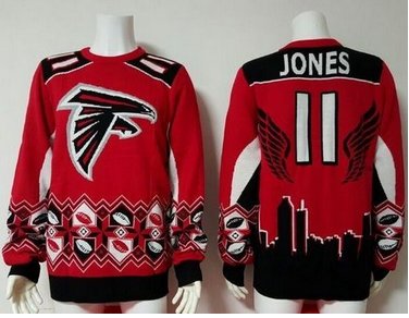 Nike Falcons #11 Julio Jones RedBlack Men's Ugly Sweater