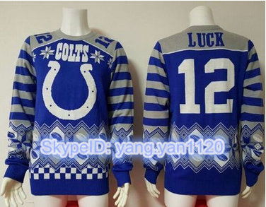 Nike Colts #12 Andrew Luck Royal BlueWhite Men's Ugly Sweater