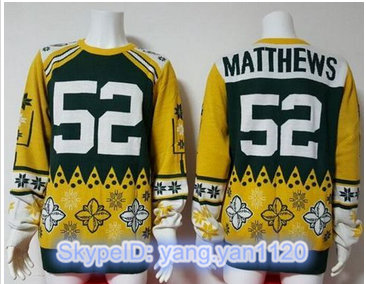Nike NFL Green Bay Packers #52 Clay Matthews Green Yellow Men's Ugly Sweater