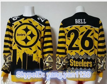 Nike Pittsburgh Steelers #26 Le'Veon Bell Yellow Black Men's Ugly Sweater