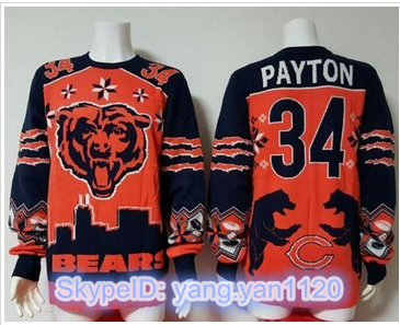 Nike Chicago Bears #34 Walter Payton Orange Navy Blue Men's Ugly Sweater