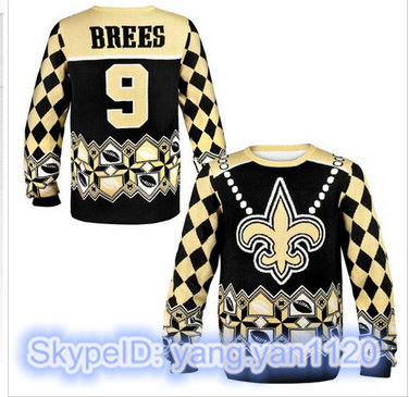 Nike New Orleans Saints #9 Drew Brees Black Gold Men''s Ugly Sweater