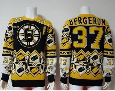 Boston Bruins #37 Patrice Bergeron YellowBlack Men's NHL Ugly Sweater