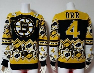 Boston Bruins #4 Bobby Orr YellowBlack Men's NHL Ugly Sweater