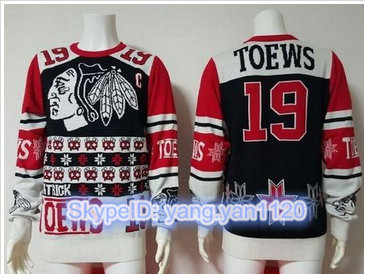 Chicago Blackhawks #19 Jonathan Toews Black Red Men's NHL Ugly Sweater