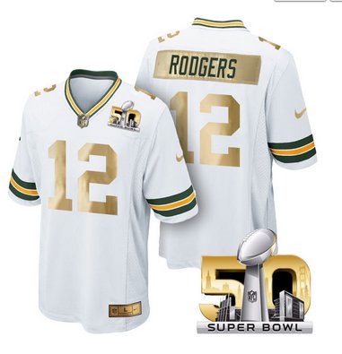 Pre Order Green Bay Packers Jersey 12 Aaron Rodgers White Super Bowl 50 Game Jerseys
