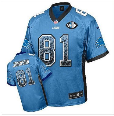 NEW Lions #81 Calvin Johnson Blue Team Color With WCF Patch Drift Fashion Jersey NEW Lions #81 Calvin Johnson Blue Team Color With WCF Patch Drift Fashion Jersey