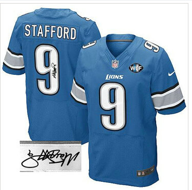 NEW Lions #9 Matthew Stafford Blue Team Color With WCF Patch Autographed Jersey