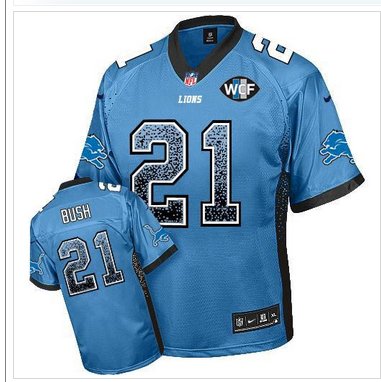 NEW Lions #21 Reggie Bush Blue Team Color With WCF Patch Drift Fashion Jersey