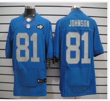 NEW Lions #81 Calvin Johnson Blue Alternate With WCF Patch Throwback Jersey