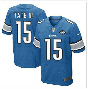 Nike Lions #15 Golden Tate III Blue Team Color With WCF Patch Jersey