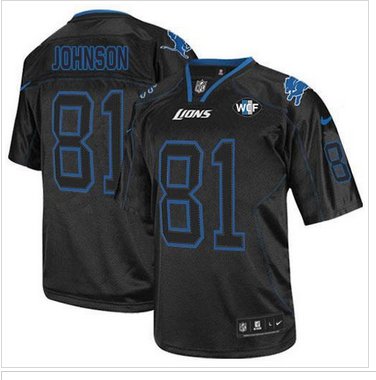 NEW Lions #81 Calvin Johnson Lights Out Black With WCF Patch Jersey