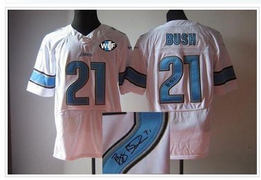 NEW Lions #21 Reggie Bush White With WCF Patch Autographed Jersey