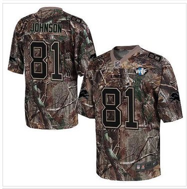 NEW Lions #81 Calvin Johnson Camo Realtree With WCF Patch Jersey