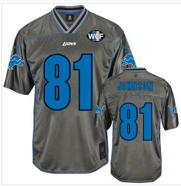 NEW Lions #81 Calvin Johnson Grey With WCF Patch Vapor Jersey