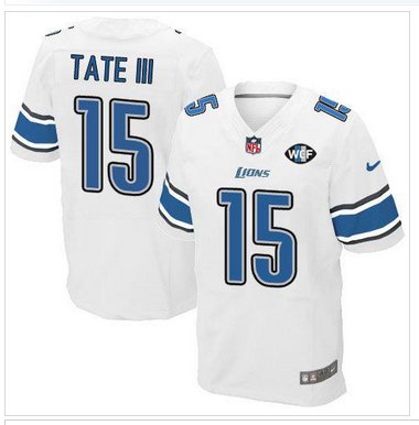 NEW Lions #15 Golden Tate III White With WCF Patch Jersey