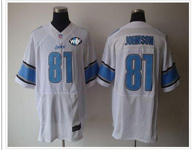 NEW Lions #81 Calvin Johnson White With WCF Patch Jersey