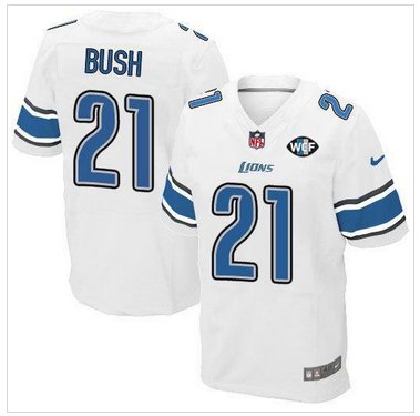 NEW Lions #21 Reggie Bush White With WCF Patch Jersey