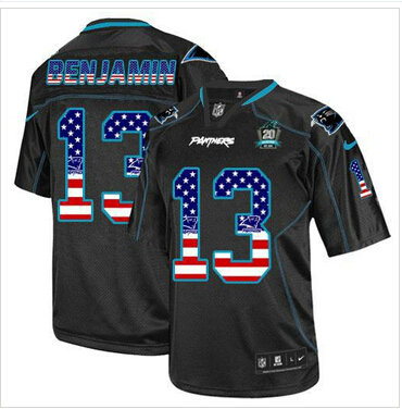 NEW Panthers #13 Kelvin Benjamin Black With 20TH Season Patch Stitched USA Flag Fashion Jersey