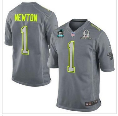 NEW Panthers #1 Cam Newton Grey Pro Bowl With 20TH Season Patch Stitched Team Sanders Jersey