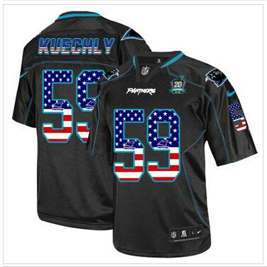 NEW Panthers #59 Luke Kuechly Black With 20TH Season Patch Stitched USA Flag Fashion Jersey