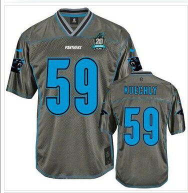 NEW Panthers #59 Luke Kuechly Grey With 20TH Season Patch Stitched Vapor Jersey