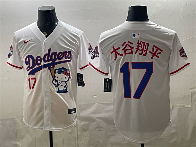 Men's Los Angeles Dodgers #17 大谷翔平 White Hello Kitty Night 2025 World Series Champions Patch Stitched Baseball Jersey Men's Los Angeles Dodgers #17 大谷翔平 White Hello Kitty Night 2025 World Series Champions Patch Stitched Baseball Jersey