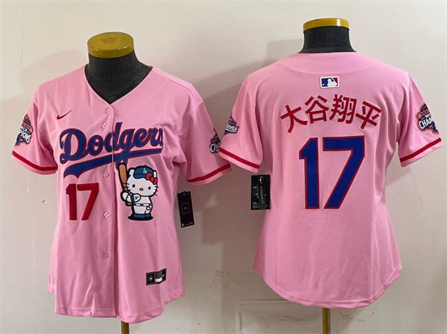 Youth Los Angeles Dodgers #17 大谷翔平 Pink Hello Kitty Night 2025 World Series Champions Patch Stitched Baseball Jersey Youth Los Angeles Dodgers #17 大谷翔平 Pink Hello Kitty Night 2025 World Series Champions Patch Stitched Baseball Jersey